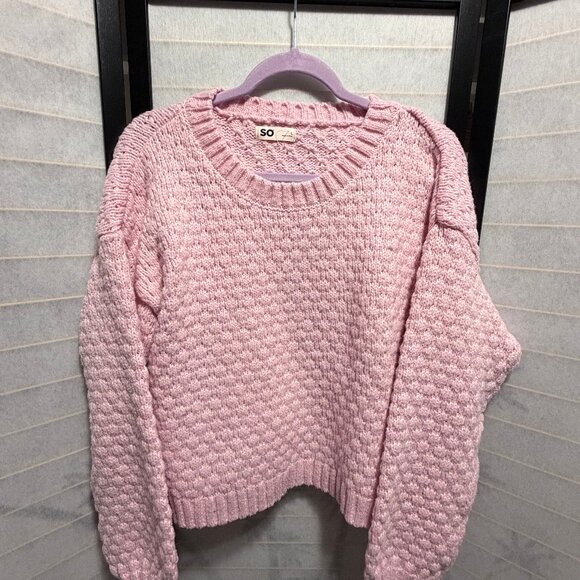 SO Pink Textured Knit Sweater Large Cozy Soft Pullover Pre-Owned Excellent - Picture 1 of 4